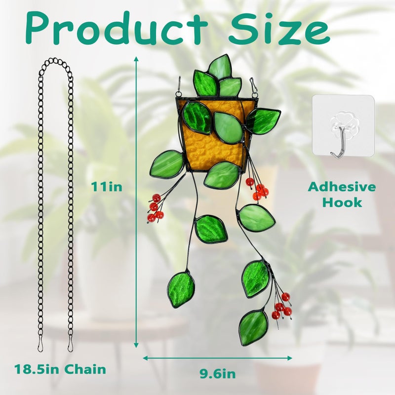 Royxen Stained Glass Window Hanging  Sun Catcher  Suncatchers for Windows Hanging  Green Plants with Yellow Pot - Image 3